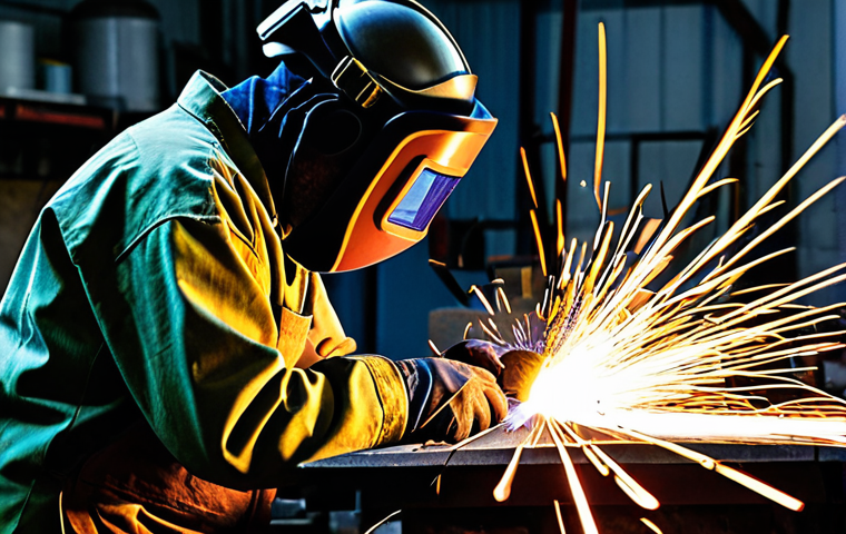 PPE in Action**

A welder fully clothed in appropriate professional attire, including a flame-resistant suit, specialized welding goggles, and durable leather gloves, working on a metal project in a well-lit workshop. Safe for work, professional setting. Perfect anatomy, correct proportions, natural pose. The background includes various welding tools and equipment. Focus on safety and professional work practices. Modest clothing. High quality image.

**