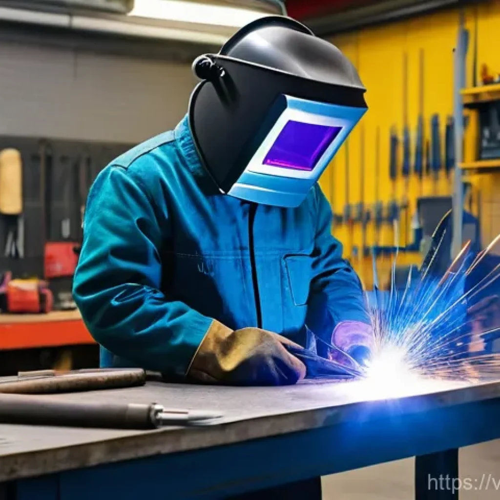 용접 경력 쌓는 방법 - **A Young Welder's First Steps**
A vibrant, eye-level shot of a young, determined welder, approx...