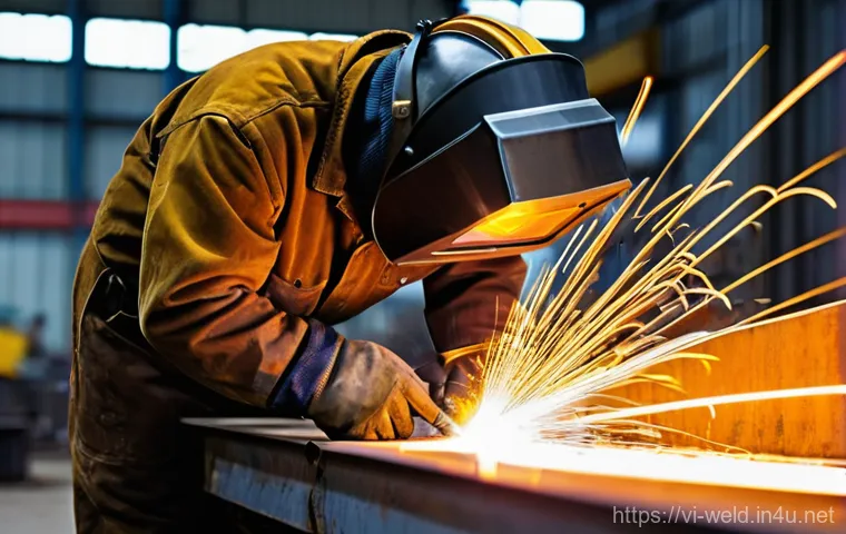 용접 경력 쌓는 방법 - **A Young Welder's First Steps**
    A vibrant, eye-level shot of a young, determined welder, approx...