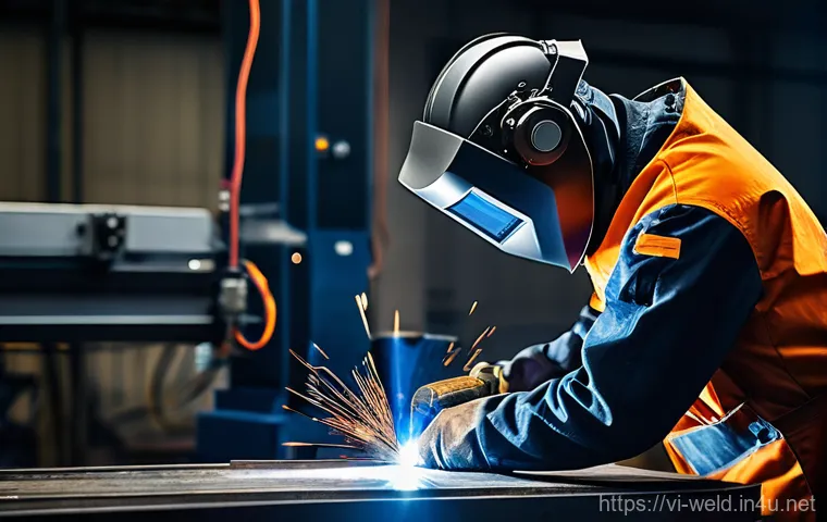 용접 경력 쌓는 방법 - **Mastering the Craft: The Experienced Welder**
    A dynamic, mid-shot of a highly skilled and expe...