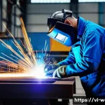 Home 22 용접사로서의 자기계발 - A skilled welder in a modern Vietnamese industrial workshop, wearing full protective gear including ...