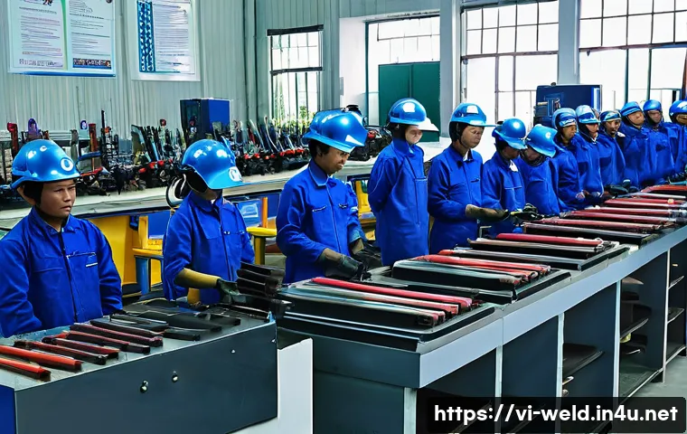 용접 학원 선택 요령 - A modern welding training center in Vietnam, featuring a spacious, well-lit workshop filled with adv...