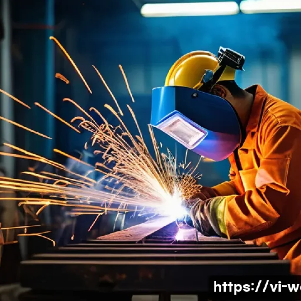 용접 사고 사례 및 예방 - A Vietnamese welder wearing full protective gear including flame-resistant clothing, heavy-duty glov...