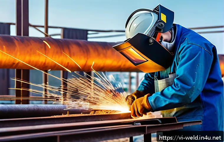 용접사 직업 선택 이유 - A skilled Vietnamese welder wearing protective gear including a welding helmet, gloves, and a flame-...